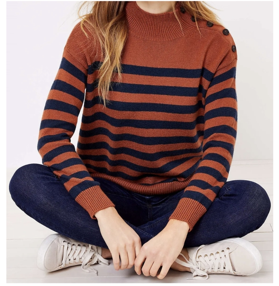 Loft Striped Shoulder Button Sweater Size Small, NWT